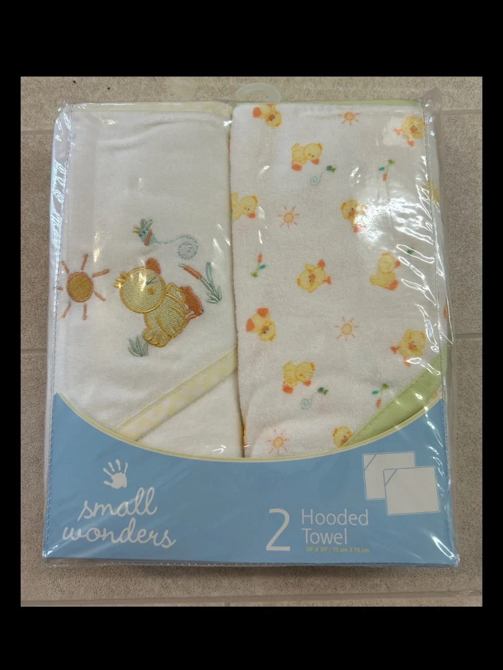 VINTAGE Kmart Little Wonders Baby Lot Of 2 Hooded Towels Yellow Ducks 30”x30”